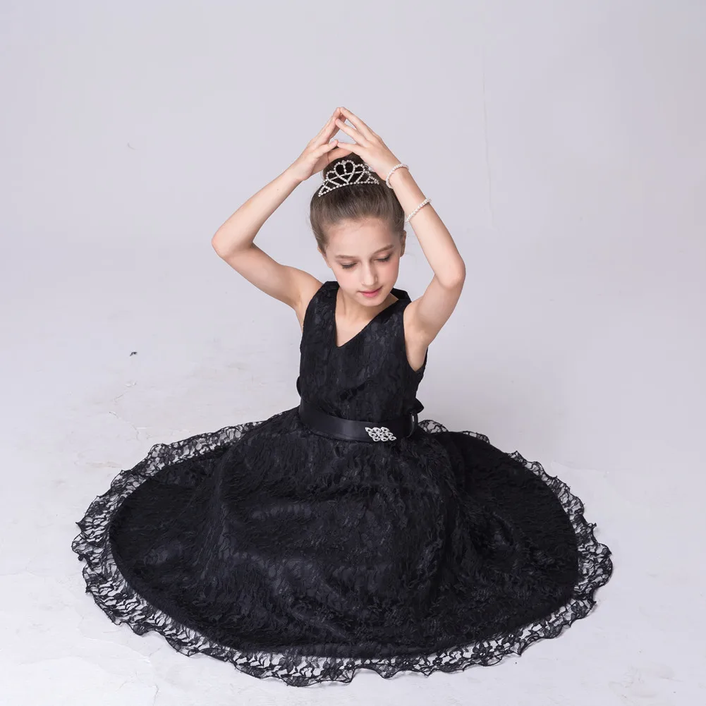 Кружевное Тюлевое платье красного винного фиолетового черного цветов детская