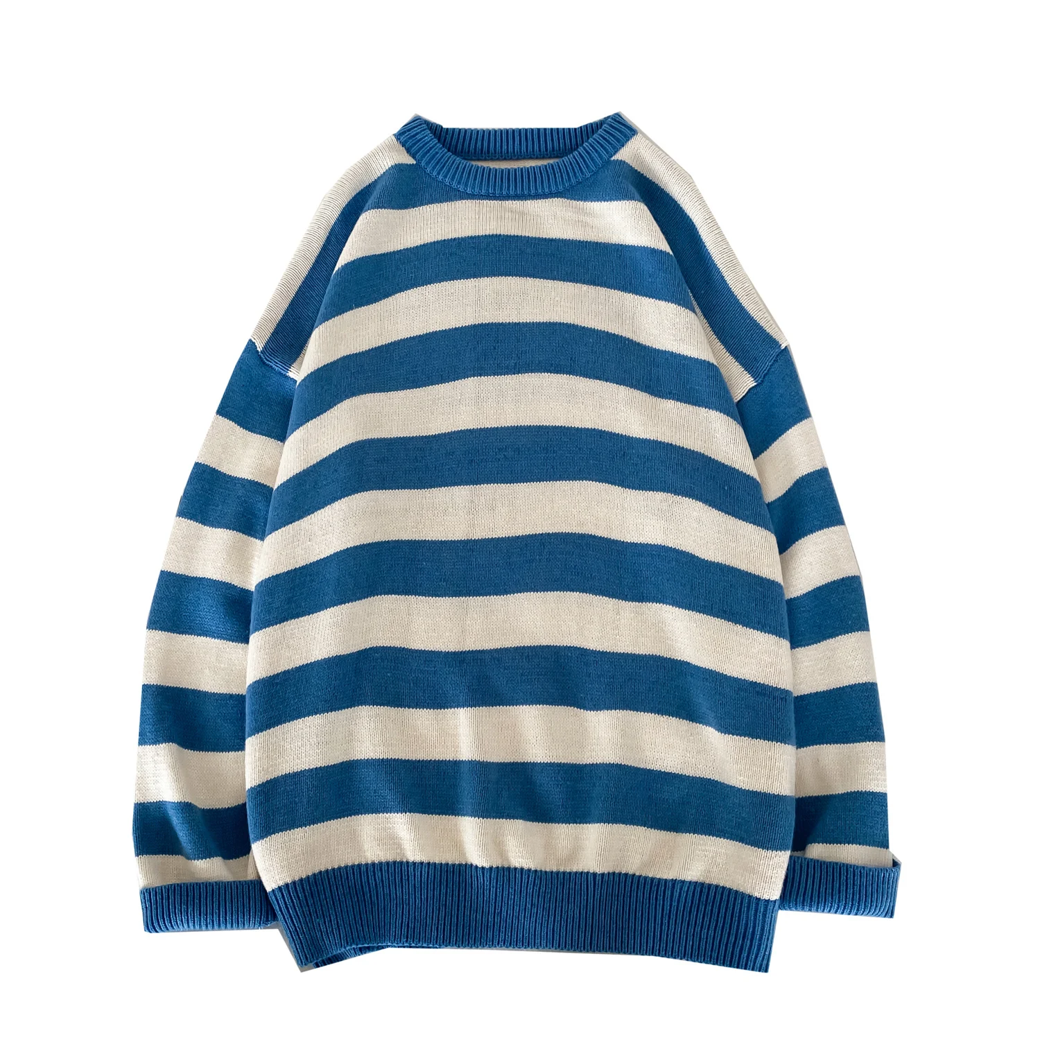 

Fashion Green And Black Stripe Knitted Sweater Men And Women's Autumn Winter Round Neck Casual Trend Pullover Clothing