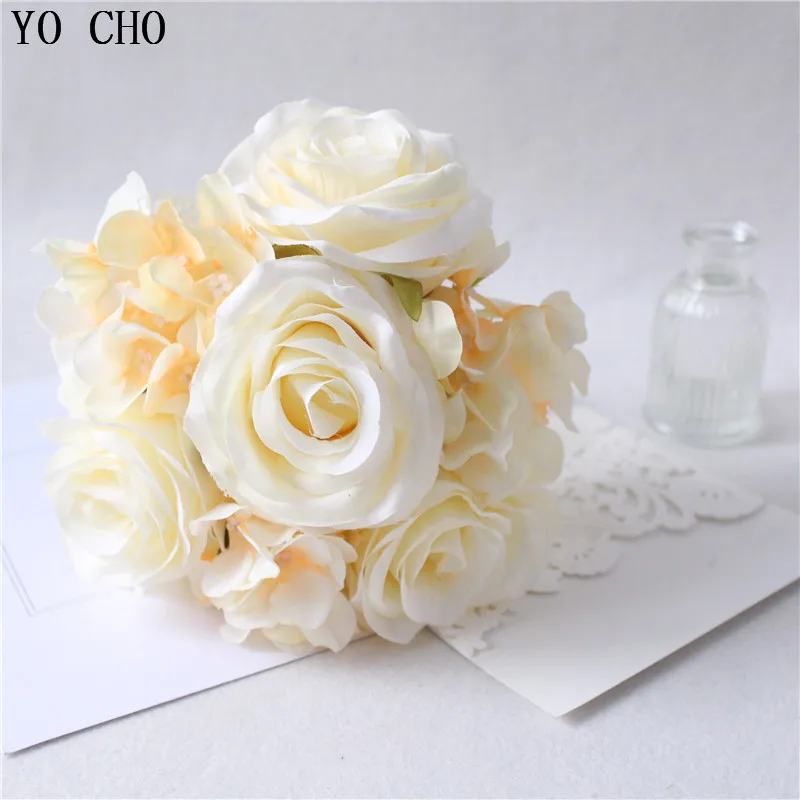 YO CHO Маленькие искусственные розы шелковые цветы красные свадебные для дома