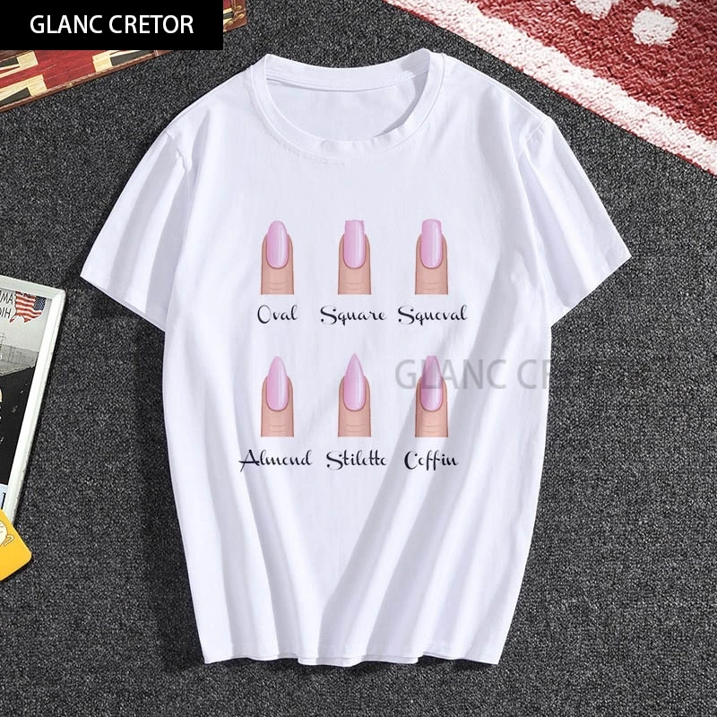 

New t shirt women's fashion Harajuku short women's T-shirt female tops personality Nail art print fun casual summer short-sleeve