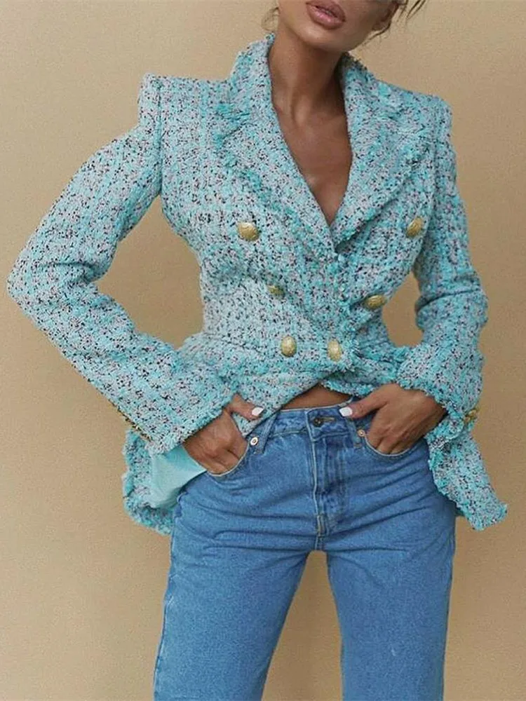 Yesexy Осень зима 2019 двубортный Женский блейзер с длинным рукавом Женская куртка в