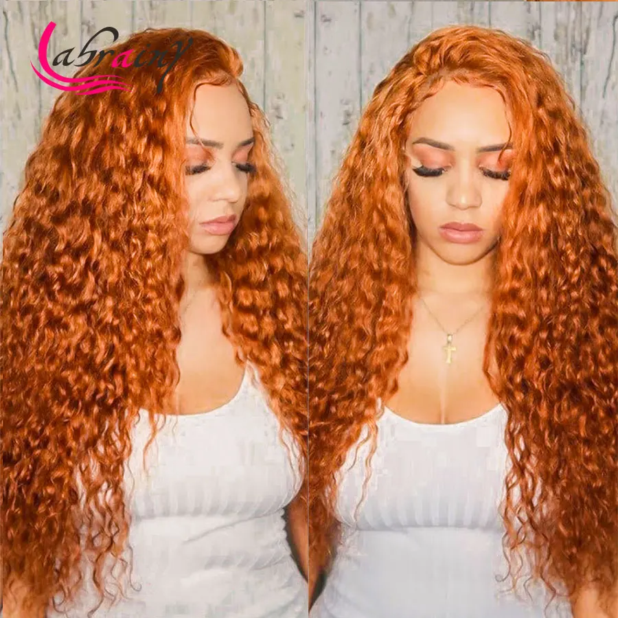 13X5 Orange Kinkly Curl Human Hair Wigs 40 Inch Ginger Deep Weave Hd Lace Frontal Woman Full Colored Bleached Pre Plucked 13x6 | Шиньоны и