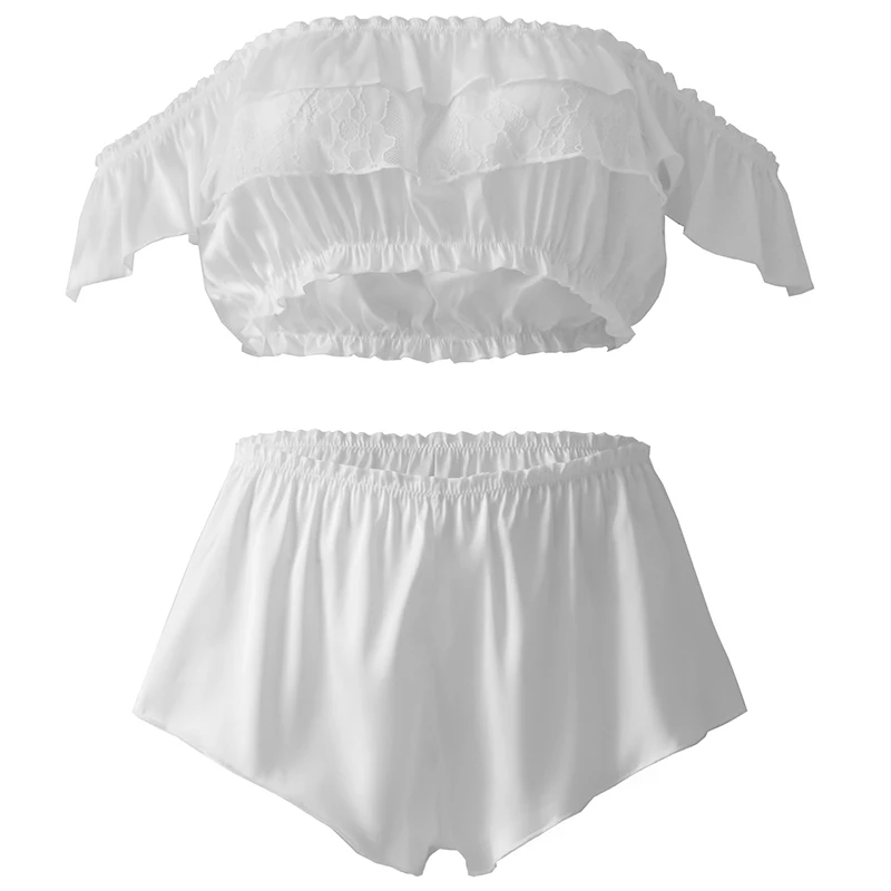 Женские пижамы сексуальные кружевные топы без бретелек и шорты атласные весна