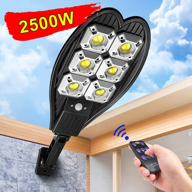 2500W Новейший солнечный LED светильник на открытом воздухе с датчиком движения Мощный 1500W Водонепроницаемый солнечный садовый светильник на стену, двор и улицу.