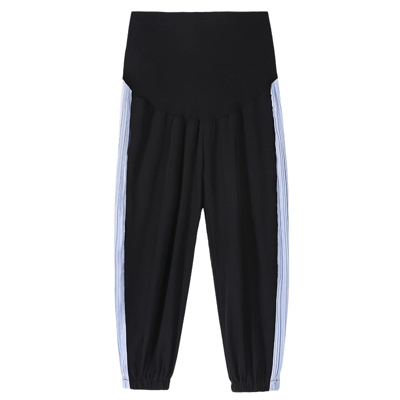 Шифоновые брюки Капри для беременных в полоску сбоку летняя одежда большого