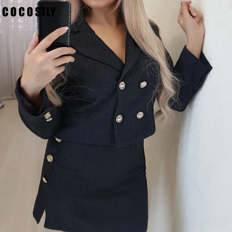 

Куртка женская двубортная короткая твидовая, модная офисная верхняя одежда, винтажный пиджак с длинным рукавом, шикарный топ