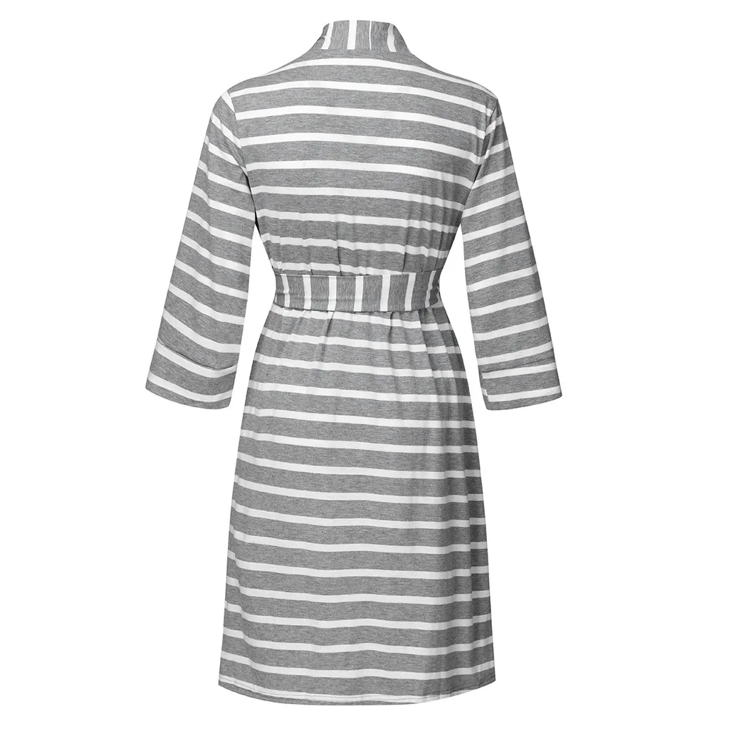 

Women Maternity 3/4 Sleeve Stripe Bandage Nursing Nightdress Breastfeeding Dress