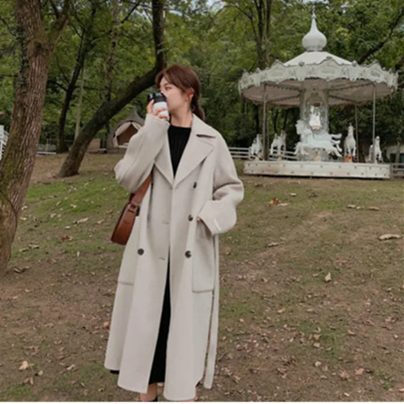 

Women's Woolen Coat 2020 New Autumn Winter Korean Fashion Mid-Length Loose Double-Breasted Woolens Cloth Jacket Female Tide A243