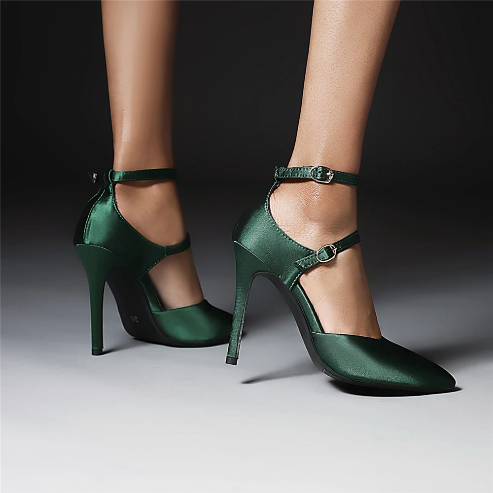 2023 Spring Sexy Classic High Heels Women Sandals Summer Ladies Pumps Female Buckle Ankle Strap Shoes Green Black Red Size 34-43