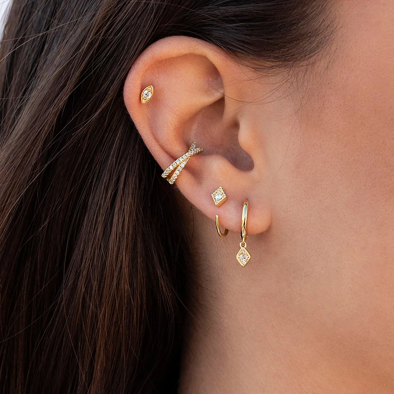 

High Class Ladies 925 Sterling Silver Gorgeous Square Huggie Hoop Earrings Fashion Retro Jewelry Birthday Best Gifts