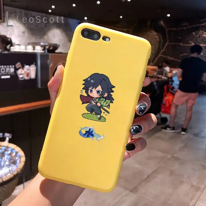 

Cute cartoon ghost slayer Phone Case Yellow Candy Color for iPhone 6 7 8 11 12 s mini pro X XS XR MAX Plus