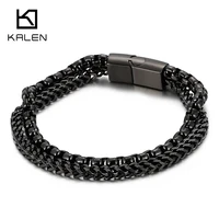 kalen popcorn chain double link combination stainless steel 200mm mens punk bracelet jewelry