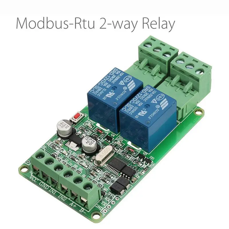 Modbus-rtu 2-полосный релейный модуль Выход 2 входной канал переключатель ttl/RS485