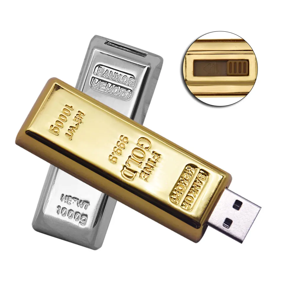 

bullion mini Metal Creative gold Silver Pendrive USB 2.0 USB 4GB 8GB 16GB 32GB Memory u Disk USB 128gb 64gb Flash Drive gift
