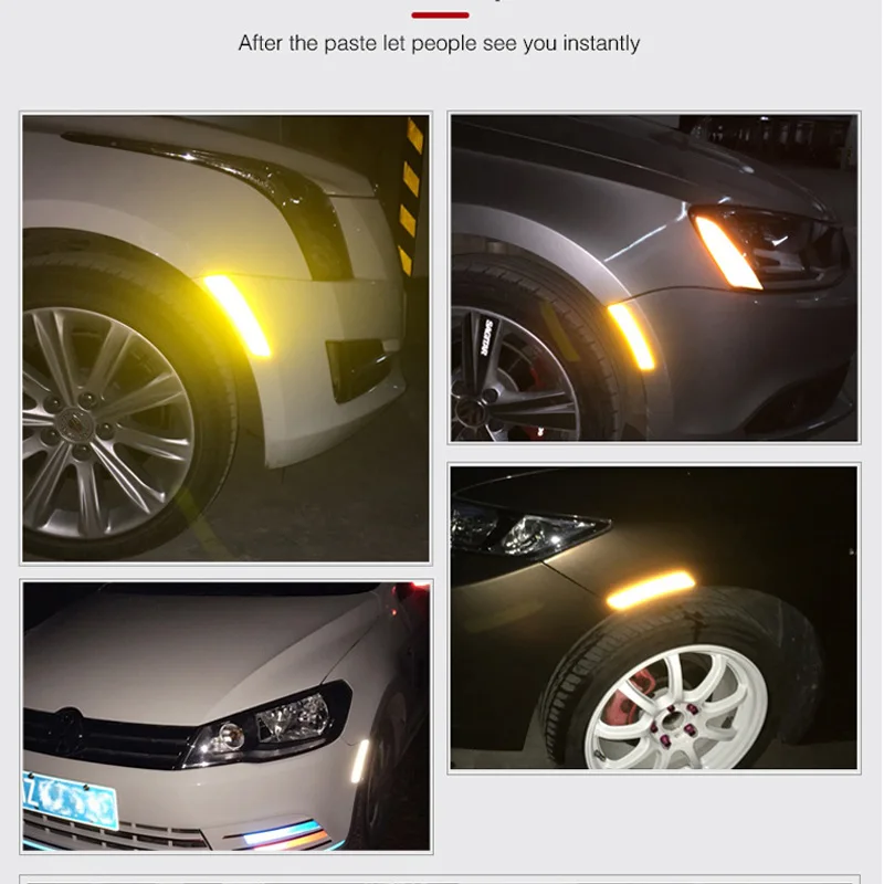 

2pcs/set Wheel eyebrow Stickers Universal Safety Warning Mark Reflective Tape Strips Auto Driving Reflector Strips car Sticker