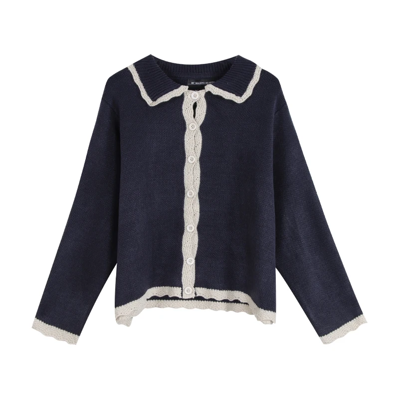 

Korean Fashion Sweater Cardigan 2020 Hit Color Long Sleeve Turn Down Collar Knitted Coat Causal Single Breasted Knitwear