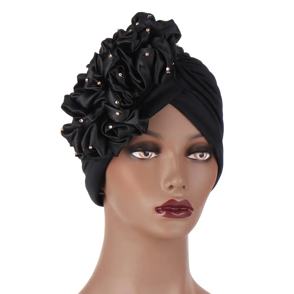 

2020 New Big Flower Women Turban Caps Head Wraps Muslim Inner Hijabs Female Headscarf Bonnet African India hat Turbante mujer