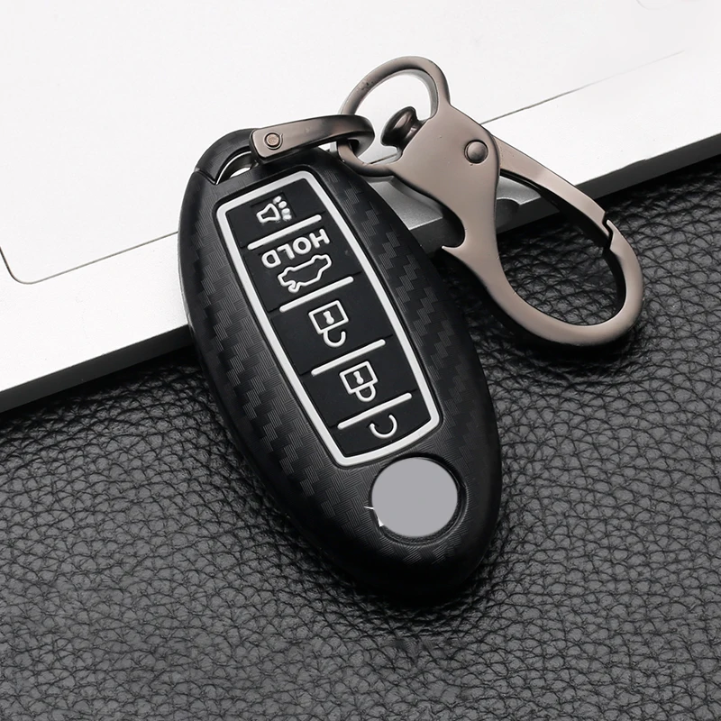 Чехол для автомобильного ключа из АБС-углеродного волокна с 5 кнопками Nissan - Фото №1