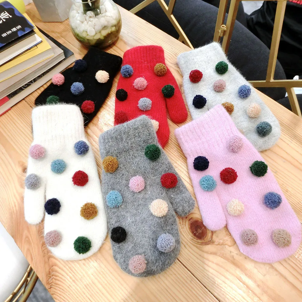 SP& CITY, милые зимние перчатки с плюшевыми шариками, женские милые разноцветные перчатки, утепленные милые плюшевые теплые варежки, Модные женские перчатки