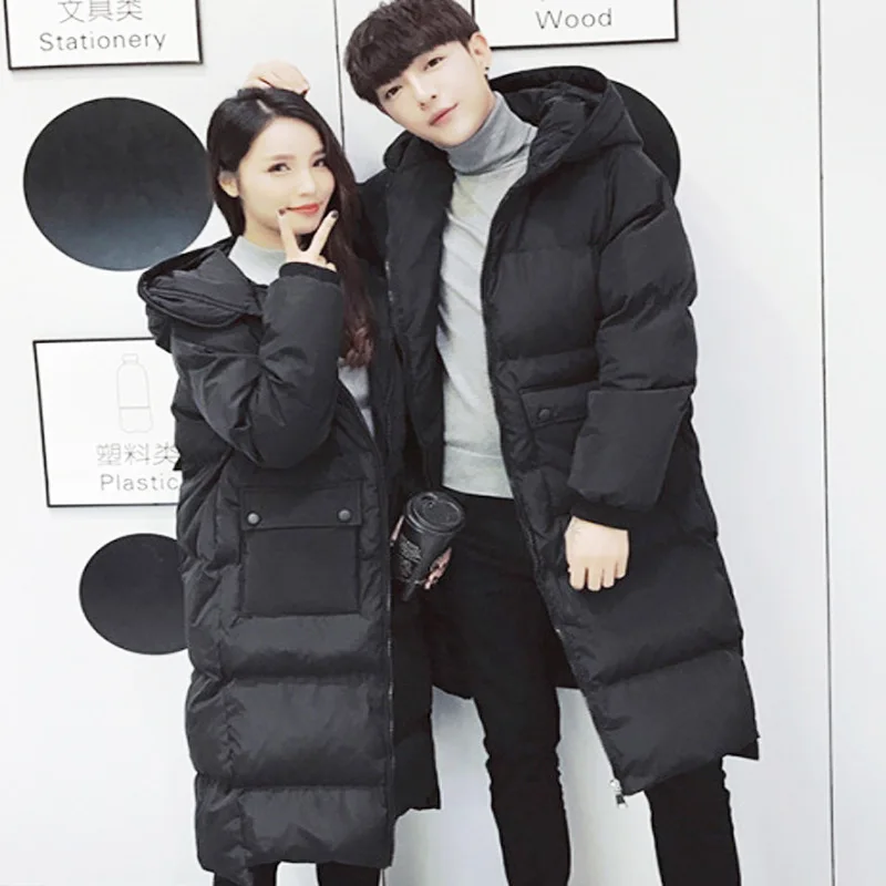 Couples Korean Slim men and women models over knee thickening long down jacket coat cotton men's cotton jacket winter Parkas