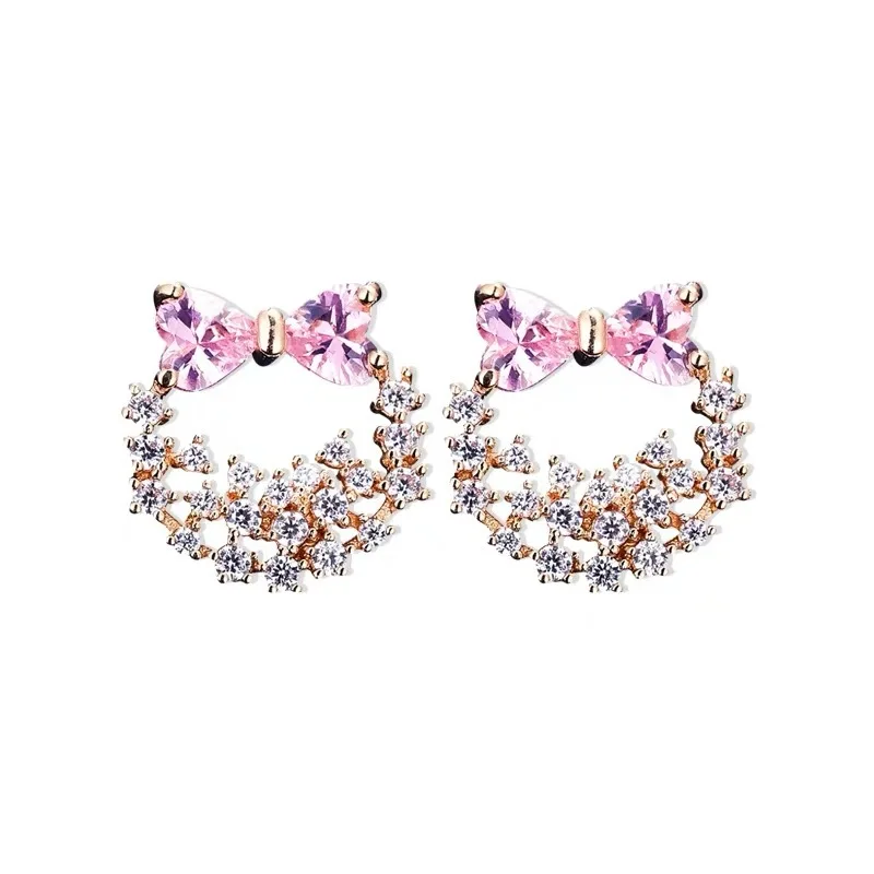 2020 Design Wreath Bow Earrings Female Simple For Women Crystal Dangle Zircon Sweet Jewelry Gift | Украшения и аксессуары