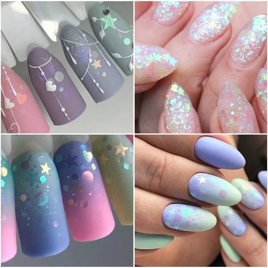 

Spangles Nail Sequins Aurora AB Mermaid Nail Flakes Stunning Pailliette Heart/Butterfly Spring Sticker Decoration Tips GLHW1-2