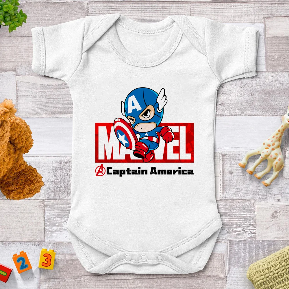 

Новинка 2021, модная одежда для маленьких мальчиков, комбинезоны с героями мультфильмов Marvel, Капитан Америка, Комбинезоны для маленьких девоч...
