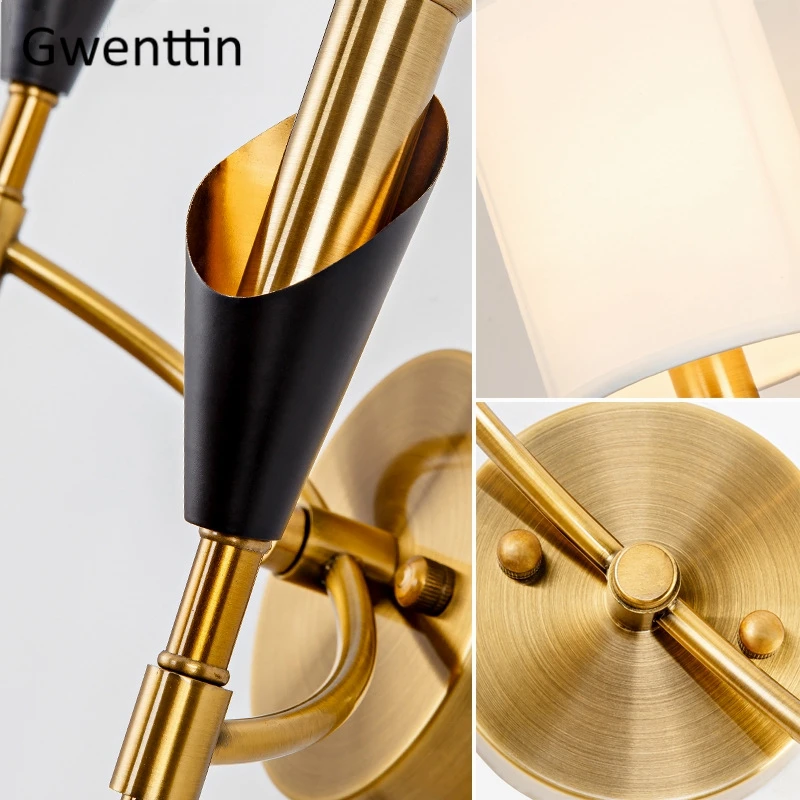 

Nordic Gold Wall Lamp Fabric Lampshade Loft Led Wall Light Sconce for Home Bedroom Stair Indoor Decor Light Fixtures Luminaire