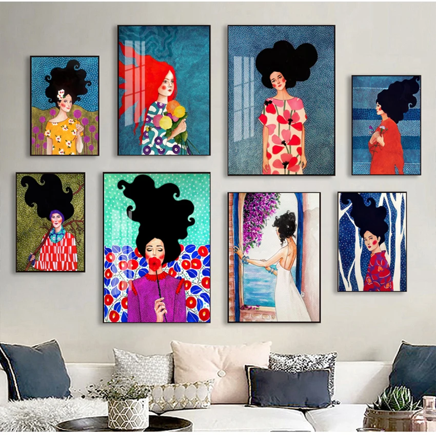 

Wall Art Pictures For Living Room Bedroom Nordic Handdraw Characters Style Colorful Canvas Painting Poster Print Decor