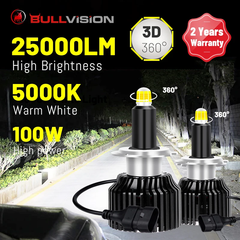Светодиодные передние фары H7 25000LM 360 градусов CSP чип 9012 HIR2 H1 H11 H8 H9 9005 9006 HB3 HB4 5000K