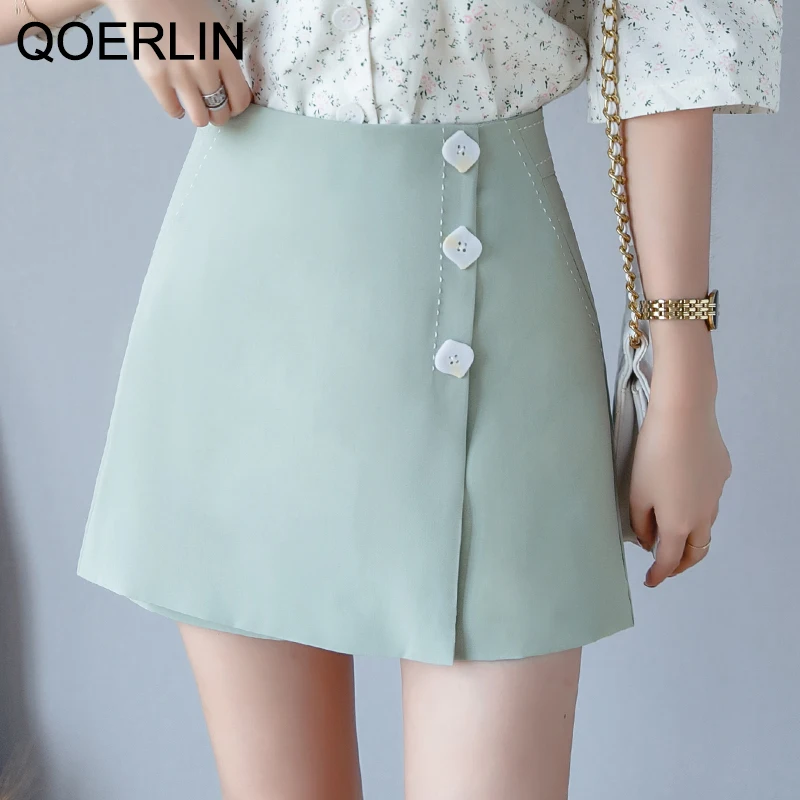 

QOERLIN Shorts Skirt Women 2021 Summer New Korean A-Line Shorts Skirt High Waist Back Zipper Black Mini Chiffon Short Skirt Girl