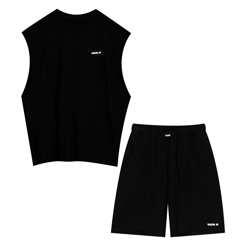 

IEFB 2021 Summer New Korean Loose Print Sleeveless Tops Casual Suit Men's Trend Elastic Waist Shorts Men's Two Piece Set 9Y7331