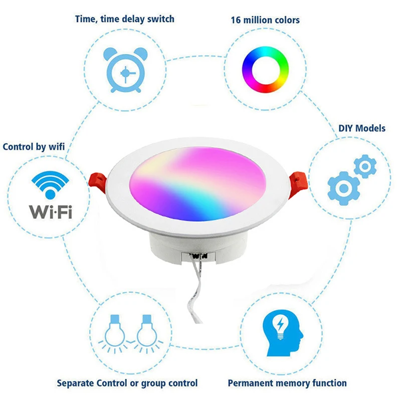 

Smart LED Downlight 10W RGB CCT AC110V 220V Dimmable Led Panel Light Round Compatible With APP Remote/Mobile Bluetooth Control