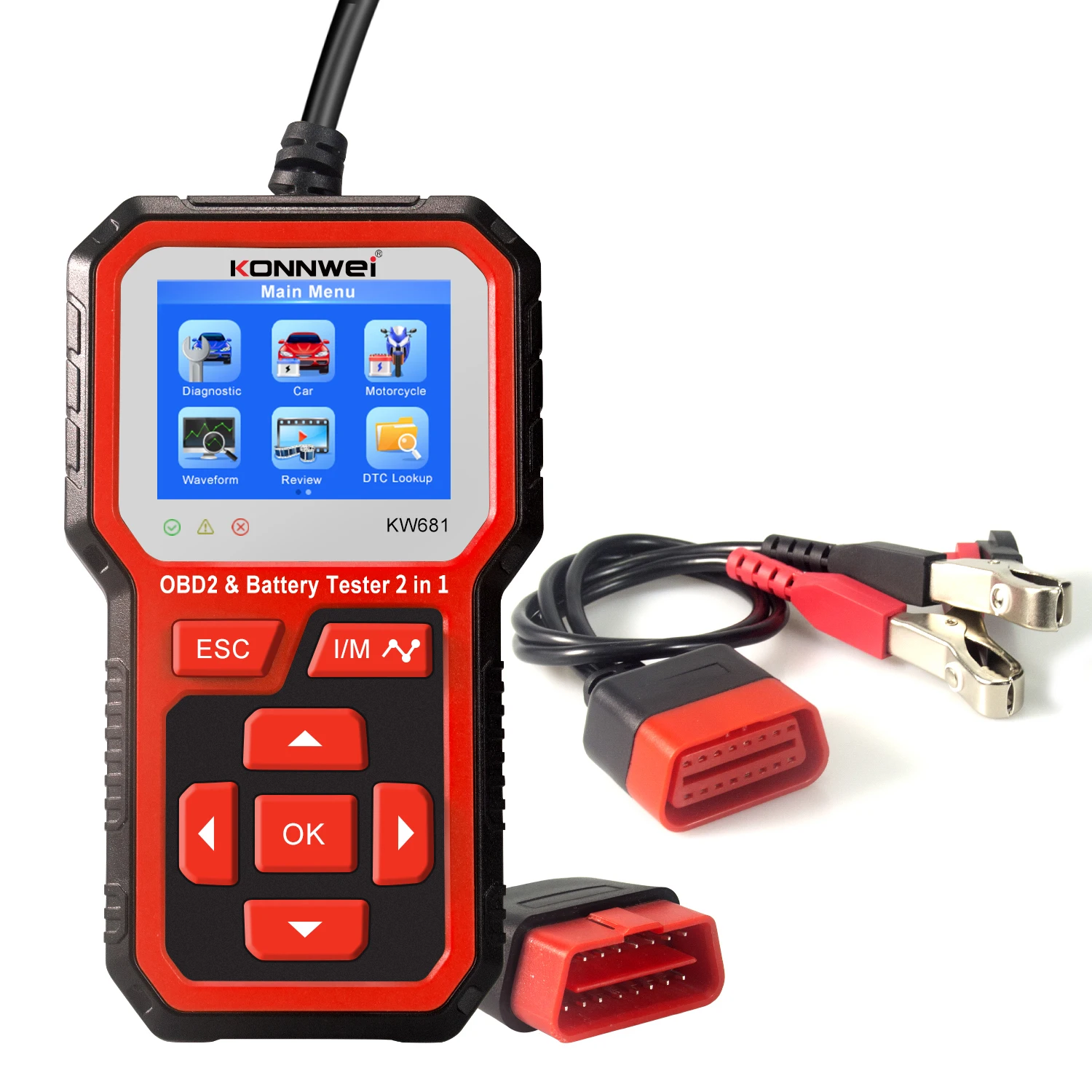 

KONNWEI KW681 Battery Tester Auto Diagnostic Tool 6V 12V Motorcycle 2 in1 2000 CCA OBD2 Scanner Full OBD 2 Function