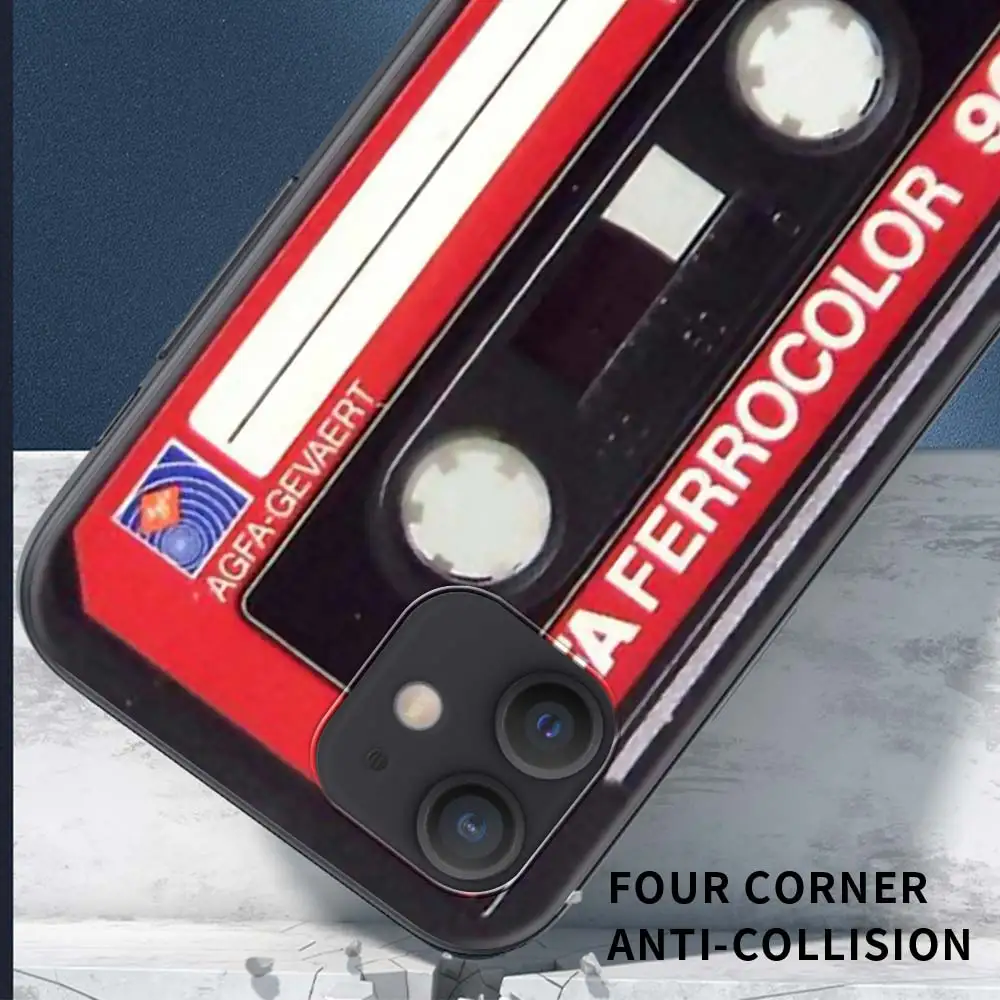 Case For Apple iPhone 11 12 Pro 7 XR X XS Max 8 6 6S Plus SE 2020 5 Black Soft Phone Tampa Vintage Cassette Tape Retro Style 13