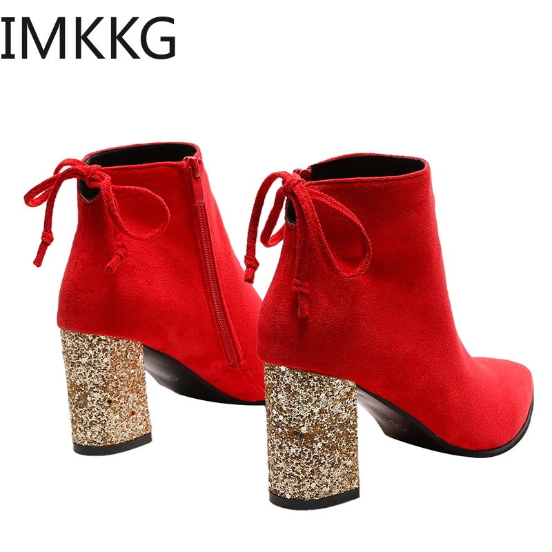 Женские ботильоны на толстом каблуке черные ботинки молнии Осень-зима 2020 - купить