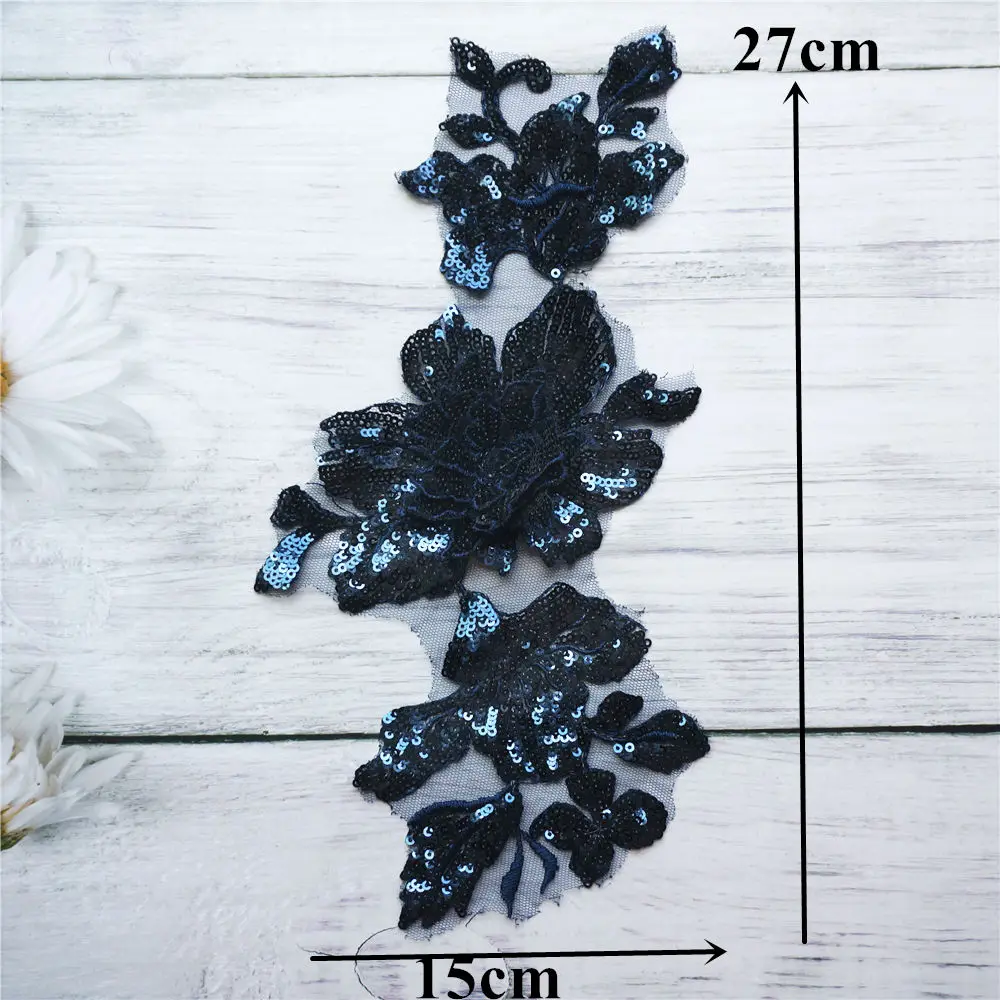 Темно-синие золотые блестки цветок кружевная ткань воротник вышитые платья