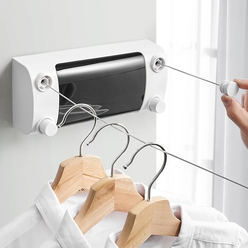 

Retractable Clothesline with Adjustable Stainless Steel Double Rope String Hotel Style Heavy Duty for Bathroom, Wall Mounted Lau