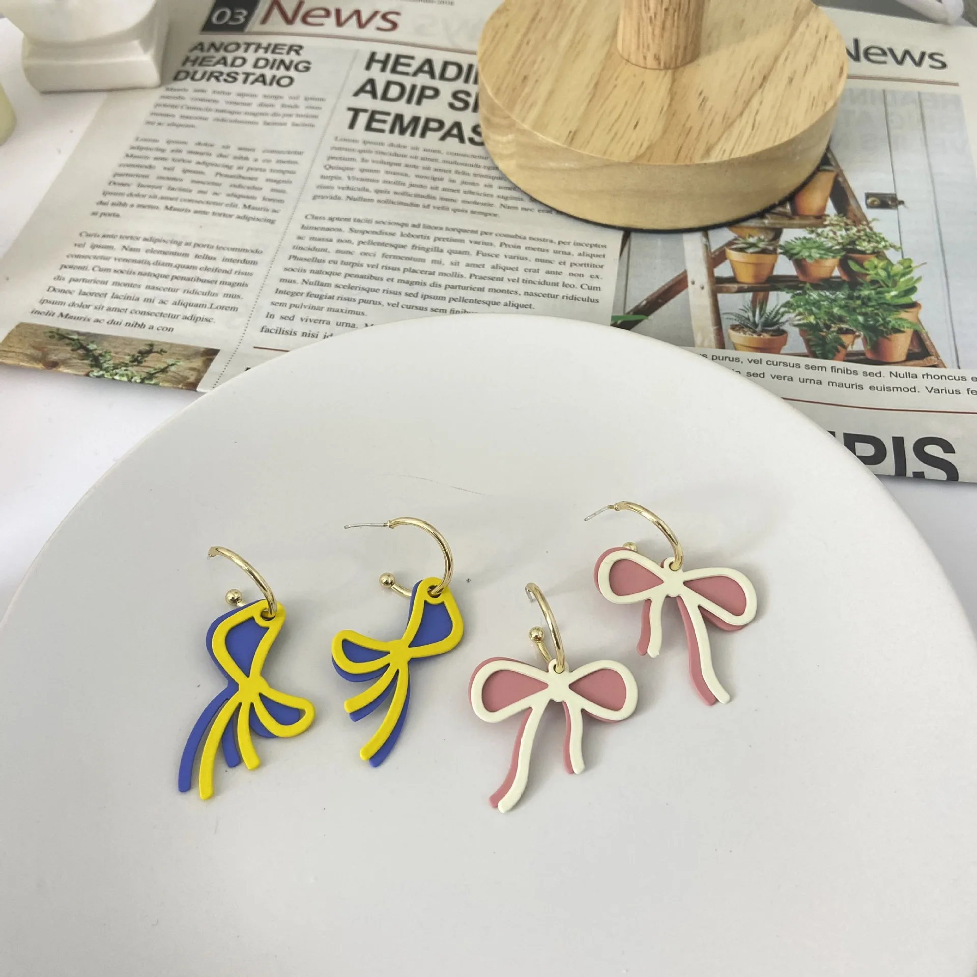 

S925 Silver Needle Colorful Paint Bow Drop Earrings Sweet Cute No Pierced Clip Earring for Women Girls Jewelry