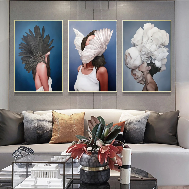 

Lovely Bird Lady Home Decor Nordic Canvas Painting Wall Art Animal Figure Picture Art Posters And Prints For Living Room Decor