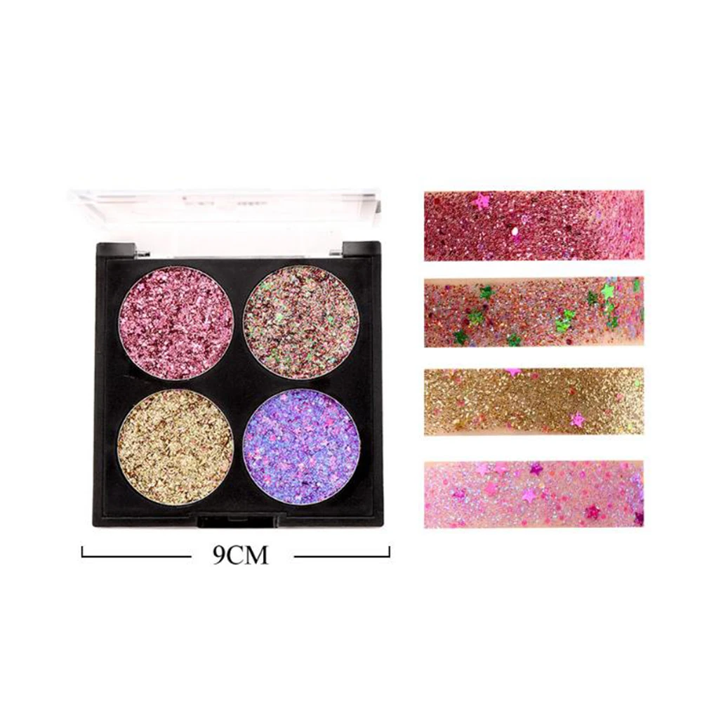 Stock Clearance!!! 4 Colors Glitter Eye Palette Shimmer Eyeshadow Pigment Long Lasting Glow Shine Diamond Shadow |