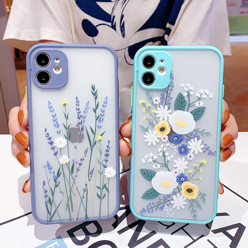 

Fashion Cute Lavender Flower Phone Case For iphone 11 Pro XS Max 7 8 Plus X XR SE 2020 Candy Color silicone Transparent Cover
