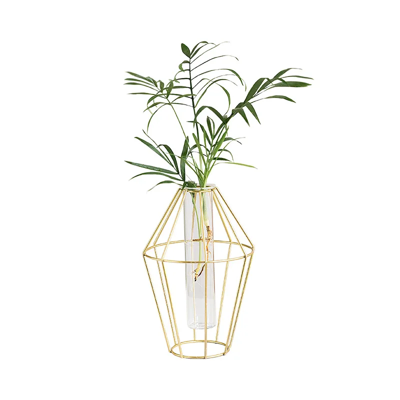 Geometric Alloy Glass Vase Living Room Modern Tabletop Simple Iron Art Flower Christmas Bottles Home Deco | Дом и сад