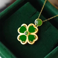 new fashion 925 sterling silver necklaces for women luxury white jade heart four leaf clover pendant necklace jewelry girl gifts