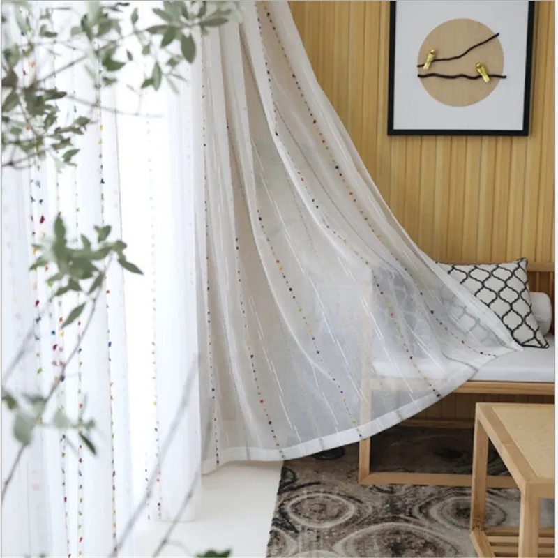Linen Colorful Striped Sheer Curtain For Living Room Rainbow Translucent Tulle Curtains Kids Bedroom Bay Kitchen Drapes X-wp263 | Дом и сад