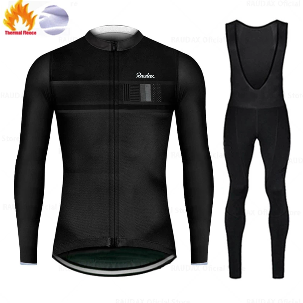 2021 New RAUDAX Winter Thermal Fleece Set Cycling Clothes Men Jersey Suit Sport Riding Bike MTB Clothing Bib Pants Warm Ropa | Спорт и