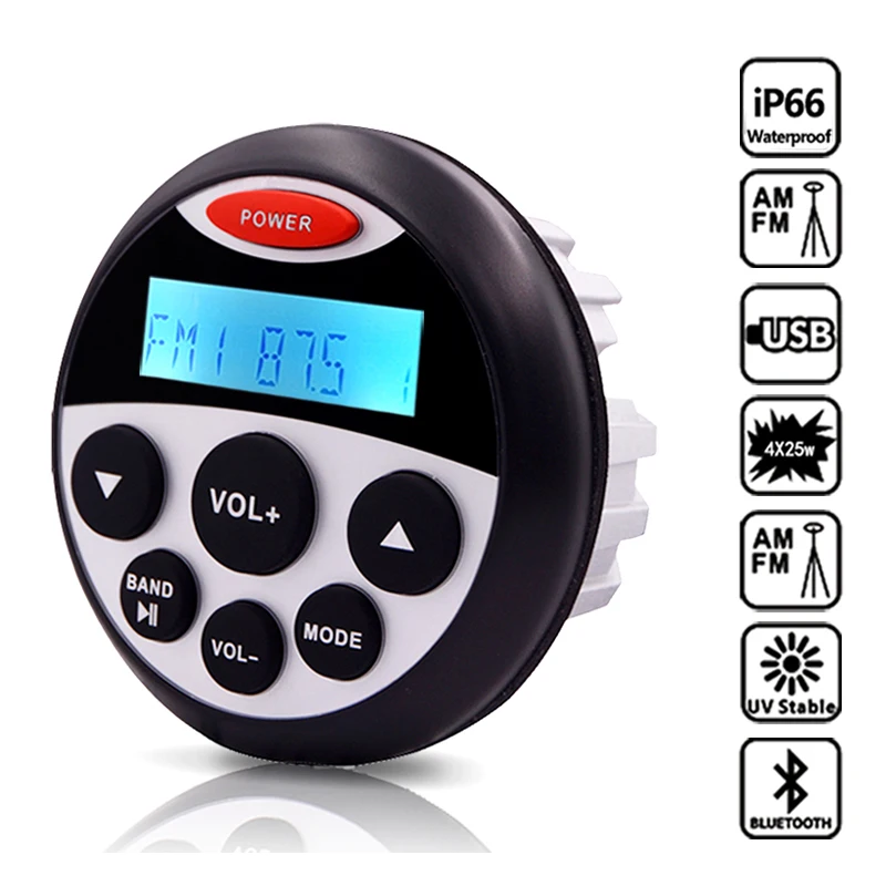 Водонепроницаемый морской Bluetooth стерео радио аудио FM AM приемник MP3 плеер + 4 inch
