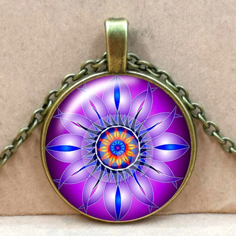 Модный шарм калейдоскоп буддийская Йога Мандала время стекло ожерелье круглый