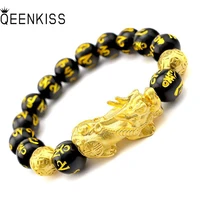 qeenkiss bt522 fine male jewelry wholesale hot fashion men birthday wedding gift pixiu xinjing word 24kt gold agate bangles