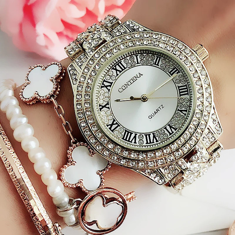 Новинка Классические роскошные женские часы Geneva со стразами модные часы|Женские